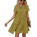 UKAP Women Short Sleeve Midi Dress Boho Beach Button Down Pleated Short Dresses Ladies Casual Flowy Tiered Dress Yellow XL(US 16-18)