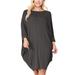 Women's Plus Size Round Neck Draped Side 3/4 Dolman Sleeves Dress Made in USA