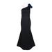 Nero Ruffled One Shoulder Zipper Back Solid Mermaid Lurex Scuba Dress-BLACK