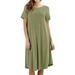 Womens & Plus Round Neck Short Sleeve Knee Length A-Line Swing Trapeze Dress