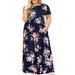 Colisha Fashion Women Plus Size Boho Maxi Flowing Floral Print Dress Loose Baggy Casual Short Sleeve Dresses L-5XL