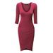 MBJ WDR940 Womens Deep V Neck 3/4 Sleeve Tulip Bodycon Dress XXXL CORAL