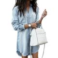 Oversize Thin Denim Jacket for Women Juniors Tassel Jean Jacket Boyfriend Long Sleeve Coat Outwear Tops Ladies Denim Button Lapel V Neck Casual Tunic T-Shirt