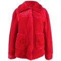 Jou Jou Juniors' Faux-Fur Front Zipper Pockets Jacket, Red Small - NEW