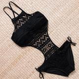 Women Handmade Solid Corchet High Neck Swimsuits