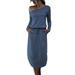 Women Long Sleeve Elastic Waist Midi Long Dress Casual Off Shoulder Pockets Side Split Shirt Dress Autumn Fashion Overall Dresses