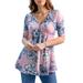 24seven Comfort Apparel Flared Rose Pink Floral Elbow Sleeve Tunic Top