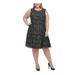 TOMMY HILFIGER Womens Black Lace Metallic Sleeveless Jewel Neck Below The Knee Fit + Flare Wear To Work Dress Size 14W