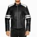 NomiLeather black leather jacket mens leather jacket and genuine leather jacket men (Black With White Strip ) Large