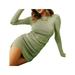 Listenwind Women Long Sleeve Drawstring Mini Dress Sweater Jumper Solid Color Sheath Bodycon Ruched Side Lace Up Dresses for Women