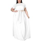 Sexy Dance Women Plus Size Bodycon Dress Outfits Short Sleeve Cross Belt Tops with Swing Skrit 2 Piece Sets Casual Solid Tracksuit