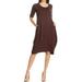 Women's Casual Pull On Basic Stretch Loose Fit Relaxed Pockets Solid Midi Dress S-3XL Brown 2XL