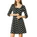 Allegra K Junior's Polka Ruched Square Neck A-Line Causal Dress