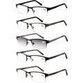 Eyecedar Metal Half-Frame Reading Glasses Men 5-Pack Spring Hinges Stainless Steel Material Includes Sun Readers +1.00
