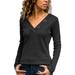 Women's V-neck Button Decoration Solid Color Casual Long Sleeve Shirts Tops Bouses