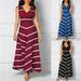 HEVIRGO Women Sleeveless Deep V Neck Striped Large Hem Waist Tight Maxi Evening Dress