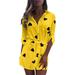 Jocestyle Women Heart Printed Half Sleeve Shirt Dress Lapel Neck Dress (Yellow M)