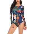 Sexy Dance Ladies Women Swimsuit Swimwear Beachwear Floral Print One-Piece Long Sleeve Wetsuit Zip Up Girls Bathing Suit Surfing Swimming Costumes PUSH UP Padded Bra Rash Guard Summer Holiday