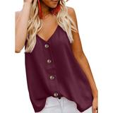 Women's Shirt Casual V-neck Button-down Vest Top Sleeveless Shirt