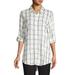 CALVIN KLEIN Womens Ivory Windowpane Plaid Long Sleeve Collared Button Up Top Size L
