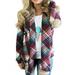 Frecoccialo Women Popular Plaid Cotton Cardigan Coats Long Sleeve Open Front Shirts