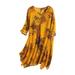 Winnereco Vintage Floral Print Dress Female Summer V Neck Casual Wear (Yellow L)