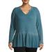 Time and Tru Women's Plus Size Peplum Waffle Knit Top with Long Sleeves