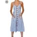 Luxtrada Women's Dresses Summer Boho Floral Spaghetti Strap Button Down Belt Swing A line Midi Dress with Pockets (Stripe Blue,S)