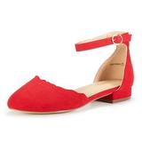 Dream Pairs Womens Ankle Strap Buckle Flats Fashion Low Stacked Heel Flat Shoes For Women Casual Working Shoes SOLE_VOGUE RED Size 7.5