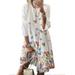 Avamo Womens Boho Floral Cotton Linen Dress Plus Size Long Sleeve T Shirts Dresses Round Neck Tunic Dress Ladies Casual Baggy Loose Midi Dress Party Holiday