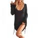 Ladies Autumn Sweater Dress Sexy U-neck Halter Drawstring Pure Color Sweater Dress