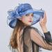 Besufy Women Sun Hat,Floral Organza Wide Brim Church Kentucky Derby Fascinator Lady Tea Party Sun Hat Dark Blue