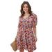 Sexy Dance Women Boho Floral Print Dress Flared Vacation Flowy V Neck Mini Dress Oversized Loose Fit Dress A Line Tunic Dress