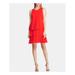 RALPH LAUREN Womens Red Tiered Sleeveless Jewel Neck Above The Knee Shift Cocktail Dress Size 8