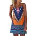Women's Digital Print Halter Dress Summer Skirt Sexy Bohemia Dress Slip Dress V Neck Mini Dress