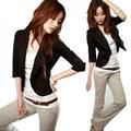 Solid Office Lady Casual Jacket Single Breasted Women Blazer Mujer 3/4 Sleeve Women Blazers and Jackets Outwear Clothes Black XXL