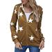 Women Casual Long Sleeve Zip Up Hooded Sweatshirt With Star Print Hoodies Street Out Lightweight Outwear Jacket for Ladies Drawstring Hoody Tops