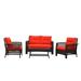 Context Ariel 4 Piece All Weather Wicker Sofa Seating Group with Cushions and Coffee Table - Red