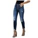 Mchoice Women' s High-waisted, High-stretch, High Rise Button Fly Distressed Super Skinny Jeans