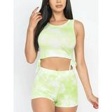 Women's Tank Top & Bike Shorts Athletic Workout Fitness Tie-Dye Tracksuit Set