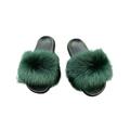 Avamo Faux Fur Slides Fuzzy Fluffy Slippers Flat Soft Sandals Open Toe Casual Shoes