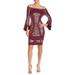 JUMP Womens Burgundy Glitter Bell Sleeve Off Shoulder Above The Knee Sheath Cocktail Dress Size L