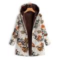 Women Jacket Teddy Coat Winter Women Windbreaker Floral Print Warm Outwear Hooded Pockets Vintage Coats Plus Size