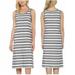 Matty M Ladies Side-Slit Tank Dress, Medium, Stripe Charcoal - NEW