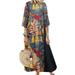 Women's Plus Size Casual Floral Summer Loose Maxi Dress Holiday Beach 3/4 Sleeve Sundress