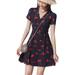 Saient Women Summer Floral Print V-neck Bohemia Dress Ladies Lace Up Short Sleeve Dress High Waist Fashion Mini Dress