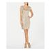 CALVIN KLEIN Womens Beige Sequined Spaghetti Strap Scoop Neck Above The Knee Sheath Cocktail Dress Size 10