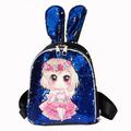 Chinatera Rabbit Ear Sequins Backpack Cartoon Lovely Students Cute School Bags (Blue)