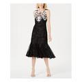 R&M RICHARDS Womens Black Lace Textured Patterned Sleeveless Jewel Neck Midi Fit + Flare Evening Dress Size 6