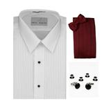 Lay-Down Collar Tuxedo Shirt, Burgundy Cummerbund, Bow-Tie, Cuff Links & Studs Set